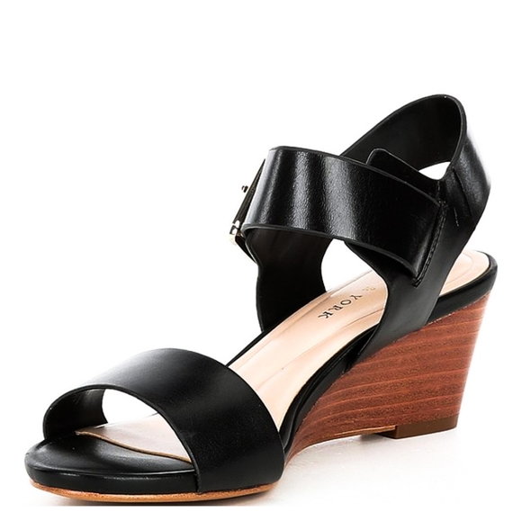Preston & York Leather Designer Wedges Ladies Size 7 In Genuine Black Leather - Picture 4 of 6